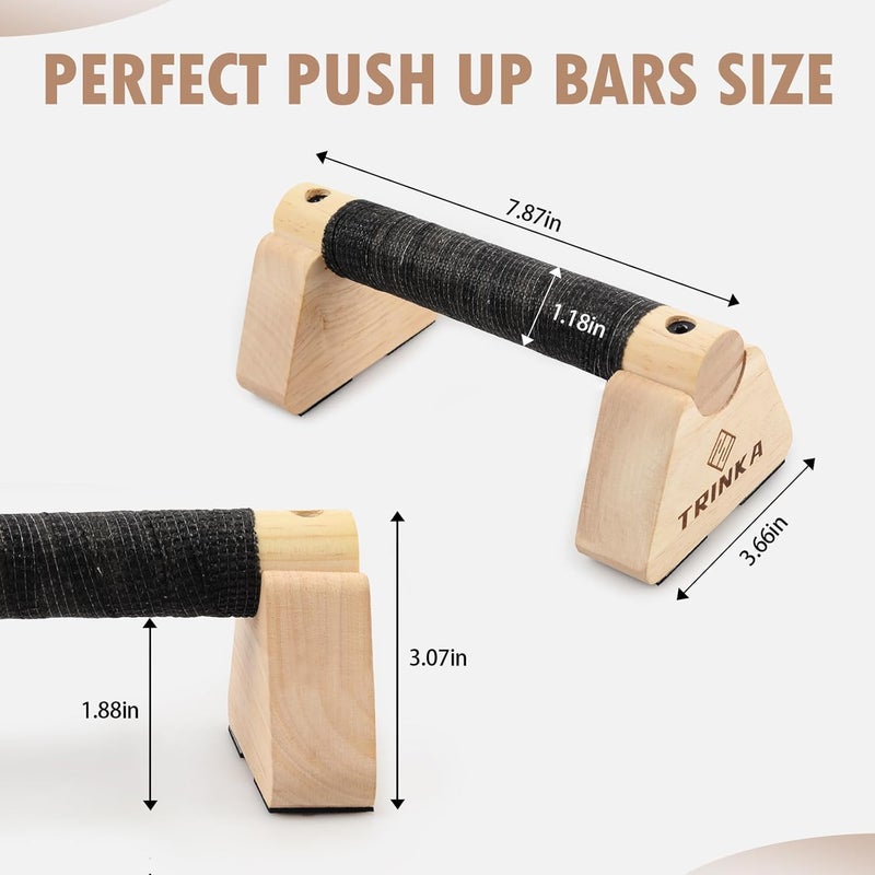 TRINKA Wooden Parallettes Push Up Bars, 2 PCS Wood Calisthenics Bars with Non-Slip Base, Pushup Handles for Floor Home Fitness, Workout Equipment for Men and Women Strength Training - Image 2